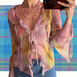 Pastel Pink and Yellow Ruffle Blouse